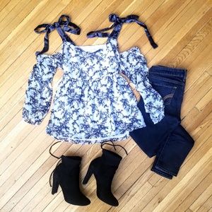 LOFT Frosted Branch Cold Shoulder Top
